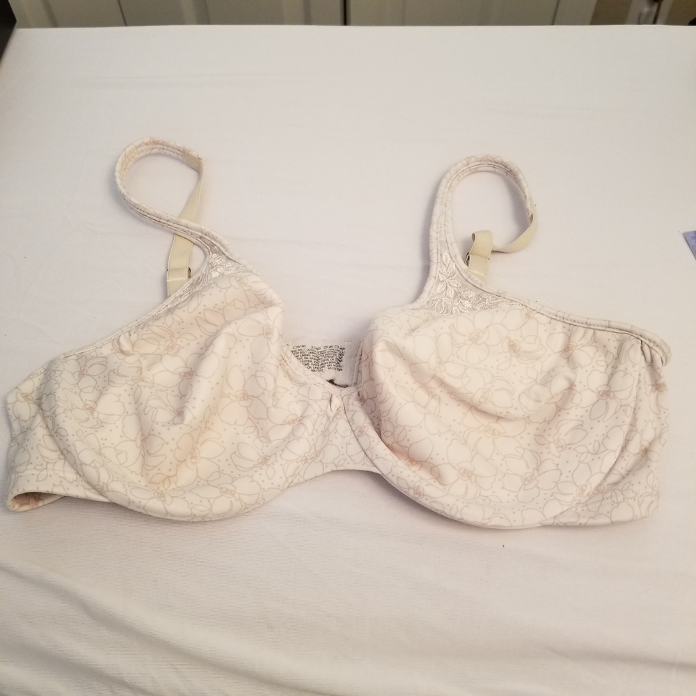BALI Womens C36/80 Beige Floral Unlined Underwire Back Closure Demi Bra RN 15763